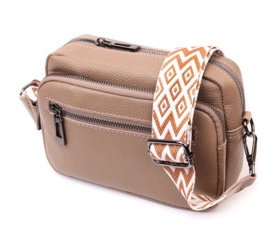 Практична жіноча сумка з накладною кишенею з натуральної шкіри Vintage 22638 Бежева