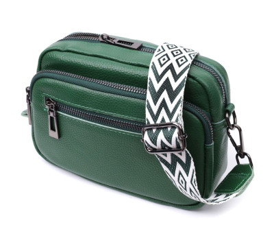 Яскрава жіноча сумка з накладною кишенею з натуральної шкіри Vintage 22639 Зелена