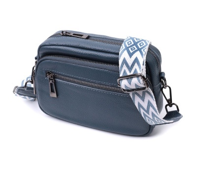 Оригінальна сумка жіноча з накладною кишенею з натуральної шкіри Vintage 22641 Синя