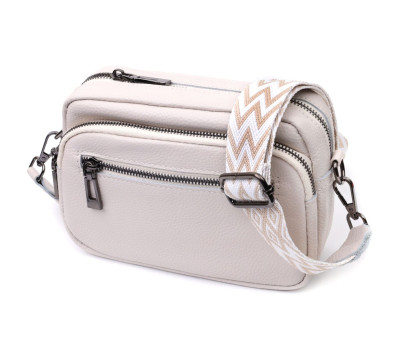 Зручна сумка жіноча з накладною кишенею з натуральної шкіри Vintage 22642 Біла