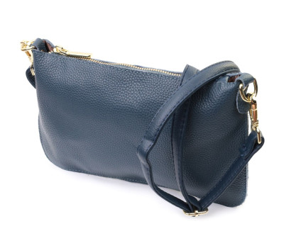 Трендова жіноча сумка-клатч із двома ременями з натуральної шкіри Vintage 22646 Синя