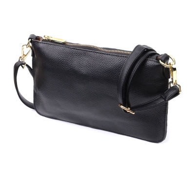 Женская сумка-клатч в классическом цвете с двумя ремнями из натуральной кожи Vintage 22649 Черная