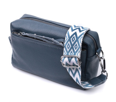 Жіноча шкіряна сумка зі стильним бігунком Vintage 22652 Синя