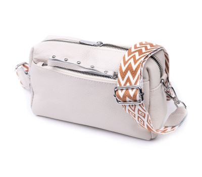 Цікава жіноча шкіряна сумка із стильним бігунком Vintage 22653 Біла