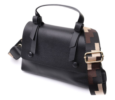 Люксова сумка для жінок з короткою ручкою з натуральної шкіри Vintage 22670 Чорна