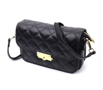 Модна жіноча сумка з оригінальною клямкою з натуральної шкіри Vintage 22671 Чорна