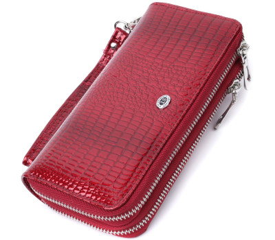 Фактурний клатч на два відділення з лакованої натуральної шкіри ST Leather 22692 Червоний
