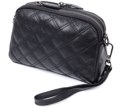 Жіноча сумка прошита ромбами на лицьовій стороні з натуральної шкіри Vintage 22807 Чорний