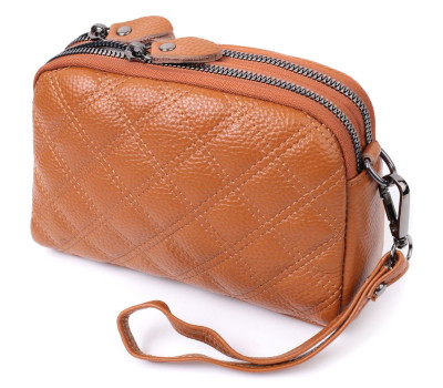 Стильна жіноча сумка прошита ромбами на лицьовій стороні з натуральної шкіри Vintage 22809 Рудий