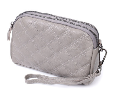Зручна жіноча сумка прошита ромбами на лицьовій стороні з натуральної шкіри Vintage 22810 Сірий