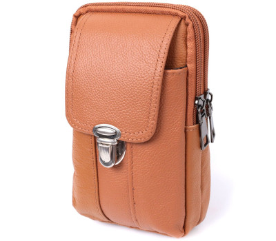 Чоловіча сумка на пояс на два відділення з натуральної шкіри Vintage 22737 Рудий