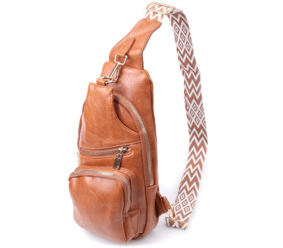 Стильна жіноча слінг сумка через плече з екошкіри Vintage 22751 Рудий