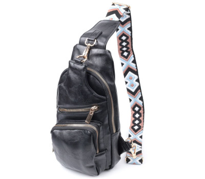 Практична жіноча слінг сумка через плече з екошкіри Vintage 22754 Чорний