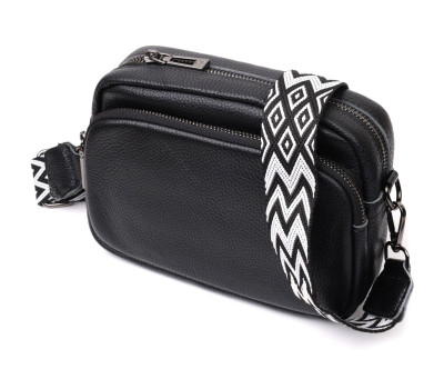 Компактна жіноча сумка крос-боді з натуральної шкіри Vintage 22294 Чорна