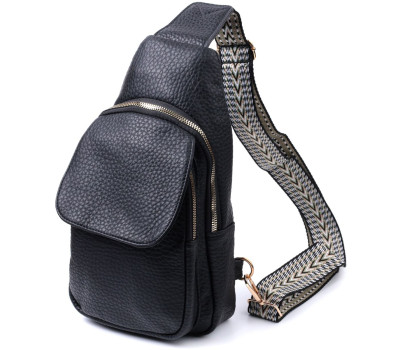 Зручна жіноча сумка з однією лямкою через плече з великозернистої екошкіри Vintage 22763 Чорний