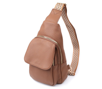 Практична жіноча сумка з однією лямкою через плече з великозернистої екошкіри Vintage 22764 Коричневий