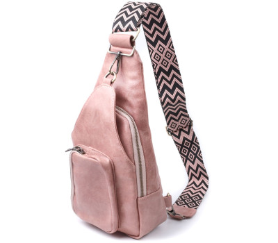 Жіноча сумка з акцентом на текстильну лямку з гладкої екошкіри Vintage 22772 Рожевий