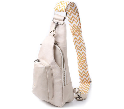 Стильна жіноча сумка з екошкіри з акцентом на текстильну лямку Vintage 22774 Білий