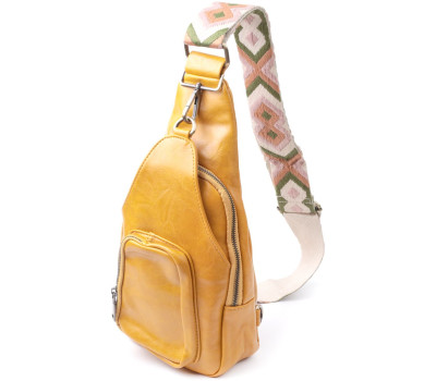 Яскрава жіноча сумка з екошкіри з акцентом на текстильну лямку Vintage 22775 Жовтий