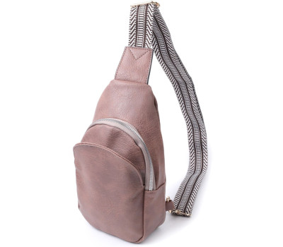 Компактна жіноча сумка через плече з екошкіри з акцентом на текстильну лямку Vintage 22778 Коричневий