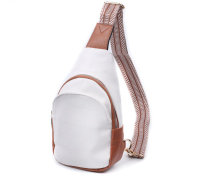 Невелика жіноча сумка через плече з екошкіри з акцентом на текстильну лямку Vintage 22779 Білий