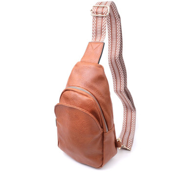 Жіноча сумка через плече з екошкіри з акцентом на текстильну лямку Vintage 22780 Рудий