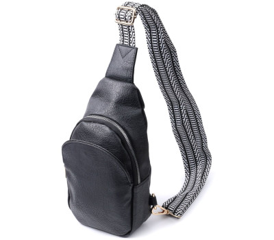 Сумка для жінок через плече з екошкіри з акцентом на текстильну лямку Vintage 22781 Чорний