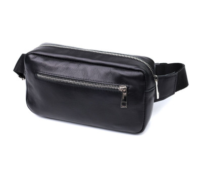 Прямокутна сумка-бананка для чоловіків із натуральної глянсової шкіри Shvigel 22825 Чорна