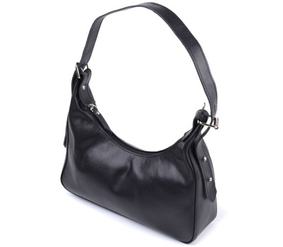 Жіноча сумка багет з регульованим ременем з гладкої натуральної шкіри Shvigel 22834 Чорна