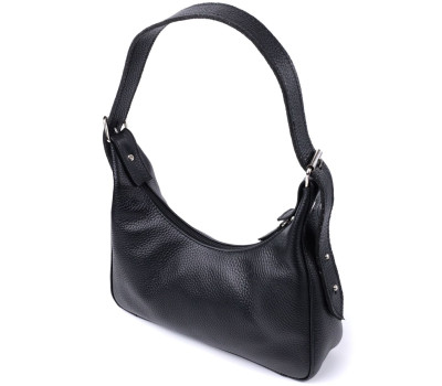 Сумка багет з регульованим ременем із зернистої натуральної шкіри Shvigel 22833 Чорна