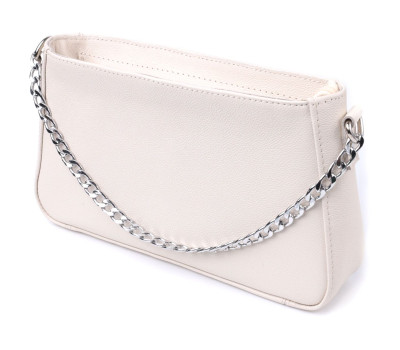 Сумка багет з ланцюжком і знімним ремінцем з натуральної шкіри Shvigel 22835 Бежева
