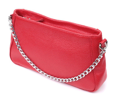 Яскрава сумка багет з ланцюжком і знімним ремінцем з натуральної шкіри Shvigel 22836 Червона