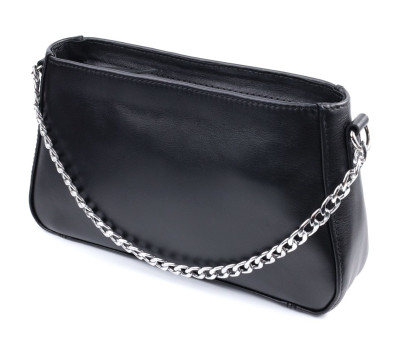 Жіноча сумка багет з ланцюжком і ремінцем, що знімається з гладкої натуральної шкіри Shvigel 22838 Чорна