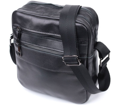 Класична чоловіча сумка месенджер із глянсової натуральної шкіри Shvigel 22846 Чорна