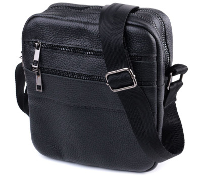 Чоловіча сумка месенджер із зернистої натуральної шкіри Shvigel 22847 Чорна