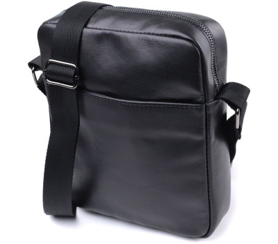 Сумка для чоловіків через плече із глянсової натуральної шкіри Shvigel 22849 Чорна