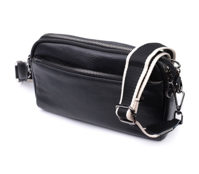 Прямокутна сумка жіноча з кишенями із натуральної шкіри Vintage 22597 Чорна