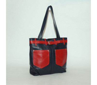 Сумка шкіряна жіноча s240143-bluered синя з червоним