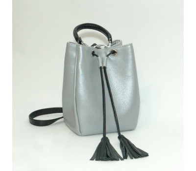 Сумка шкіряна жіноча s250171-grayblack сріблясто-чорна