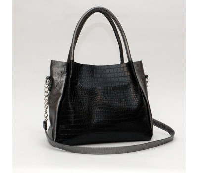 Сумка шкіряна жіноча s330201-blacknickel кайман чорна з нікель