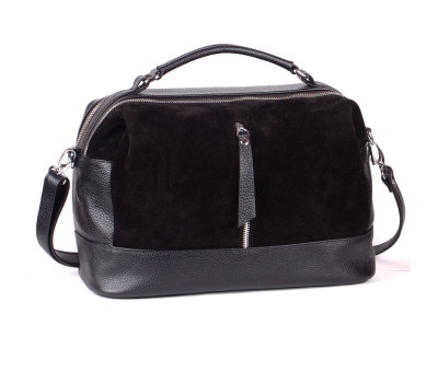 Сумка шкіряна жіноча s440601-black з замшевою вставкою чорна