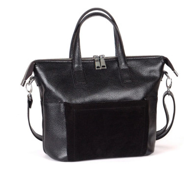 Сумка кожаная женская S450601-black с замшевой вставкой черная