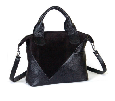 Сумка шкіряна жіноча s490601-black з замшевою вставкою чорна