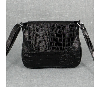 Сумка шкіряна жіноча через плече s050201-black кайман чорна