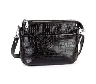 Сумка шкіряна жіноча через плече S210201-black кайман чорна