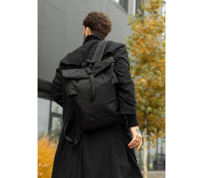Чоловічий рюкзак ролл Sambag  RollTop KZN чорний тканевий