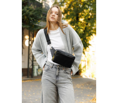 Жіноча шкіряна сумка бананка Sambag Harvi чорна