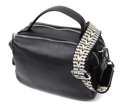 Сумка прямокутна для жінок на два відділення з натуральної шкіри Vintage 22343 Чорна