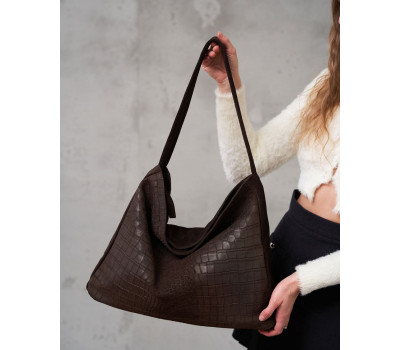 Жіноча сумка шкіряна «Кроко» шоколадна WeLassie