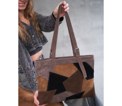 Сумка жіноча шкіряна «Комбінація» сіра WeLassie